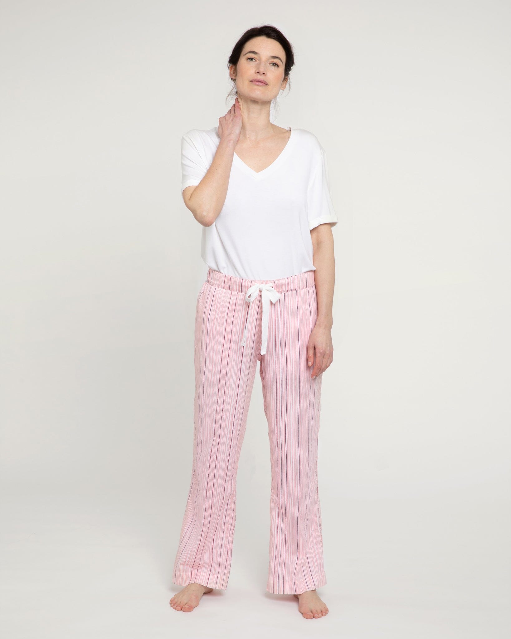 Pencil Stripe print organic cotton pyjama bottoms, pink PJ Bottoms Yawn 