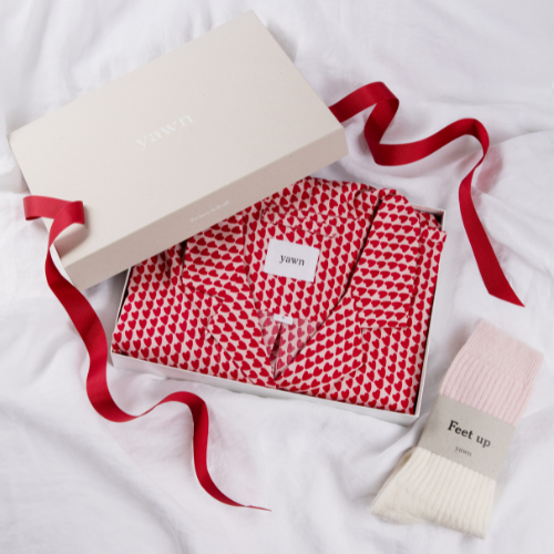 Red organic pyjamas and sleep socks gift set