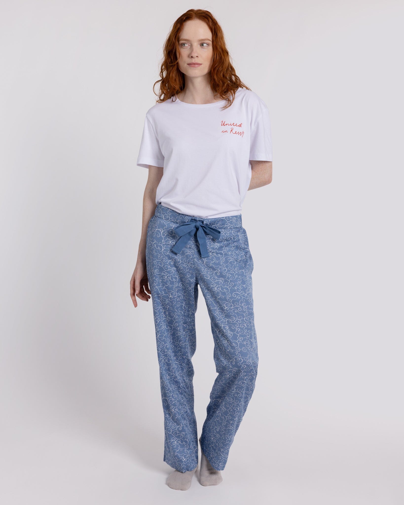 Organic Cotton Blue Pyjama Bottoms, Sky Ramble PJ Bottoms Yawn 