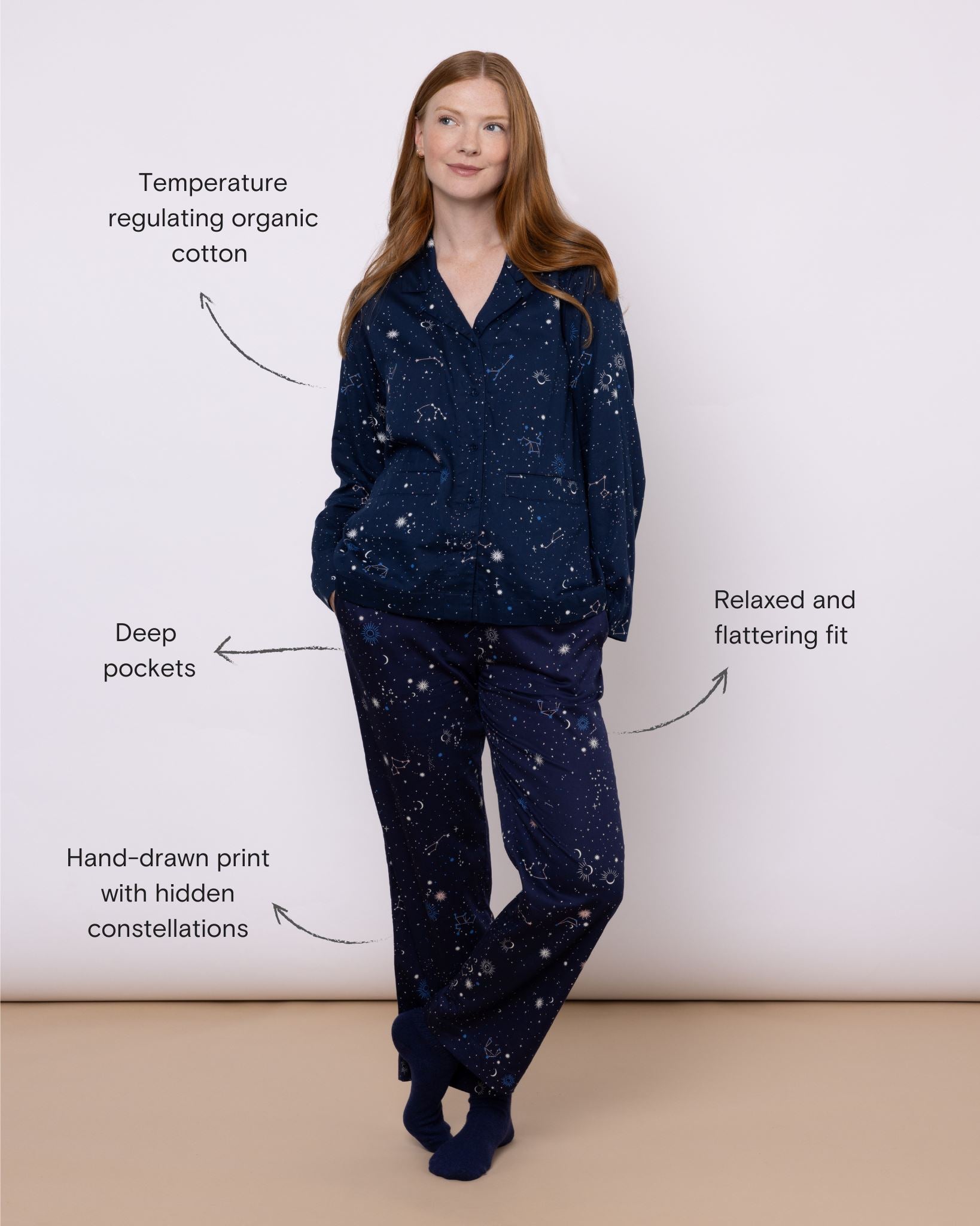 Cotton Pyjamas Navy Blue Womens Pajamas Luxury Soft Organic Cotton