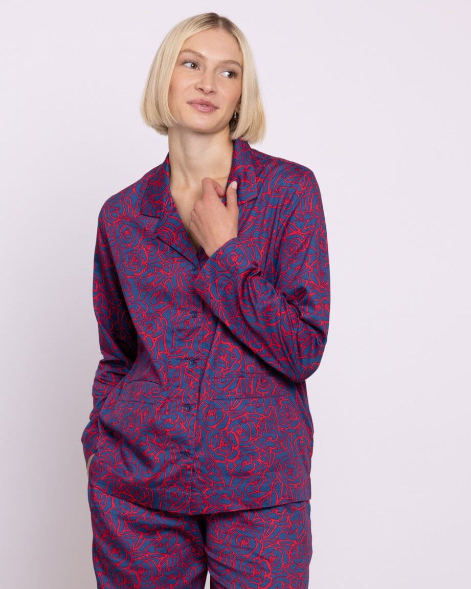 ORGANIC COTTON LONG SLEEVE PRINTED PAJAMA SET WITH ROSES ORGANIC COTTON LONG SLEEVE PRINTED PAJAMA SET WITH ROSES