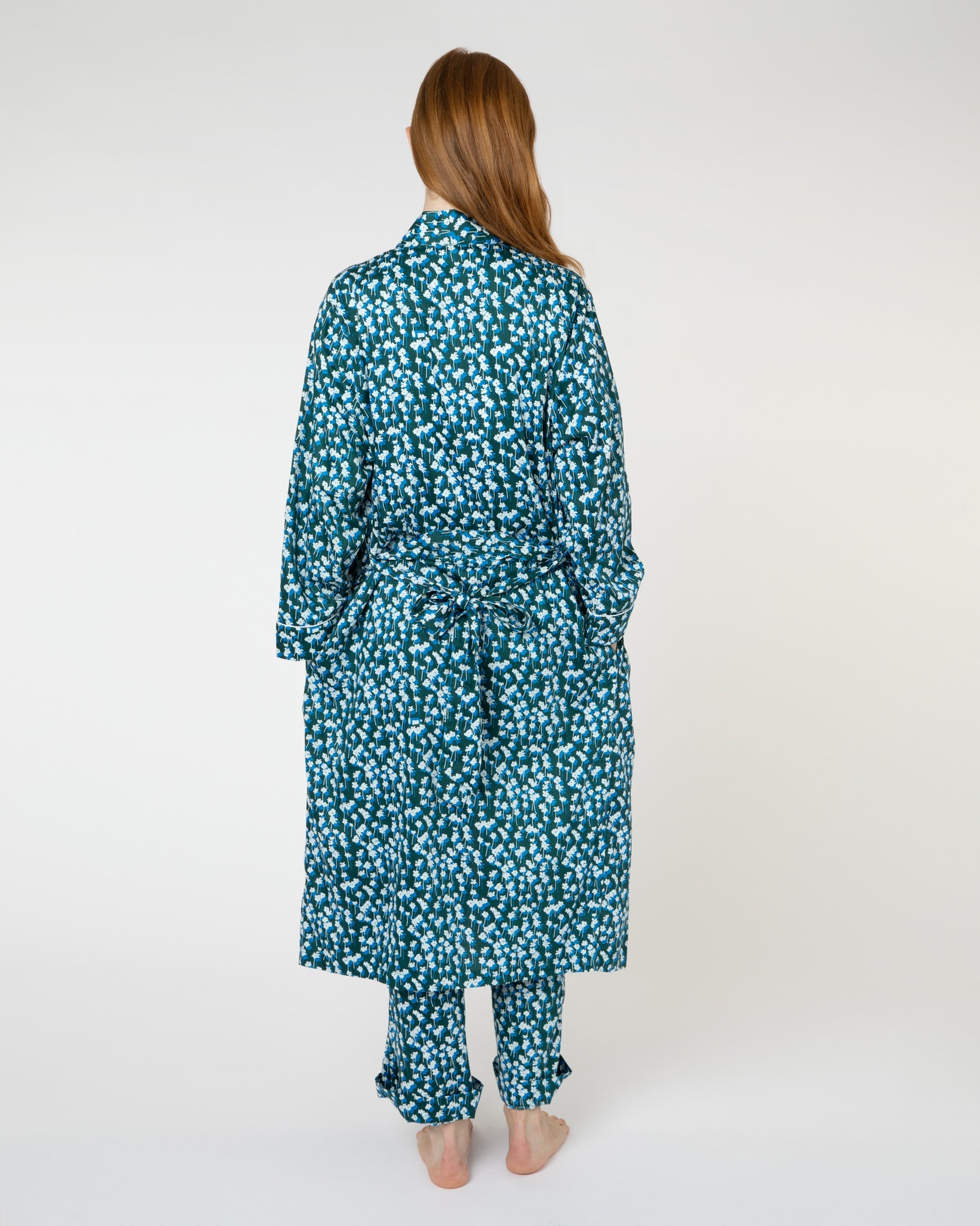 Green Spray of Flowers Organic Cotton Robe Dressing Gowns Yawn 