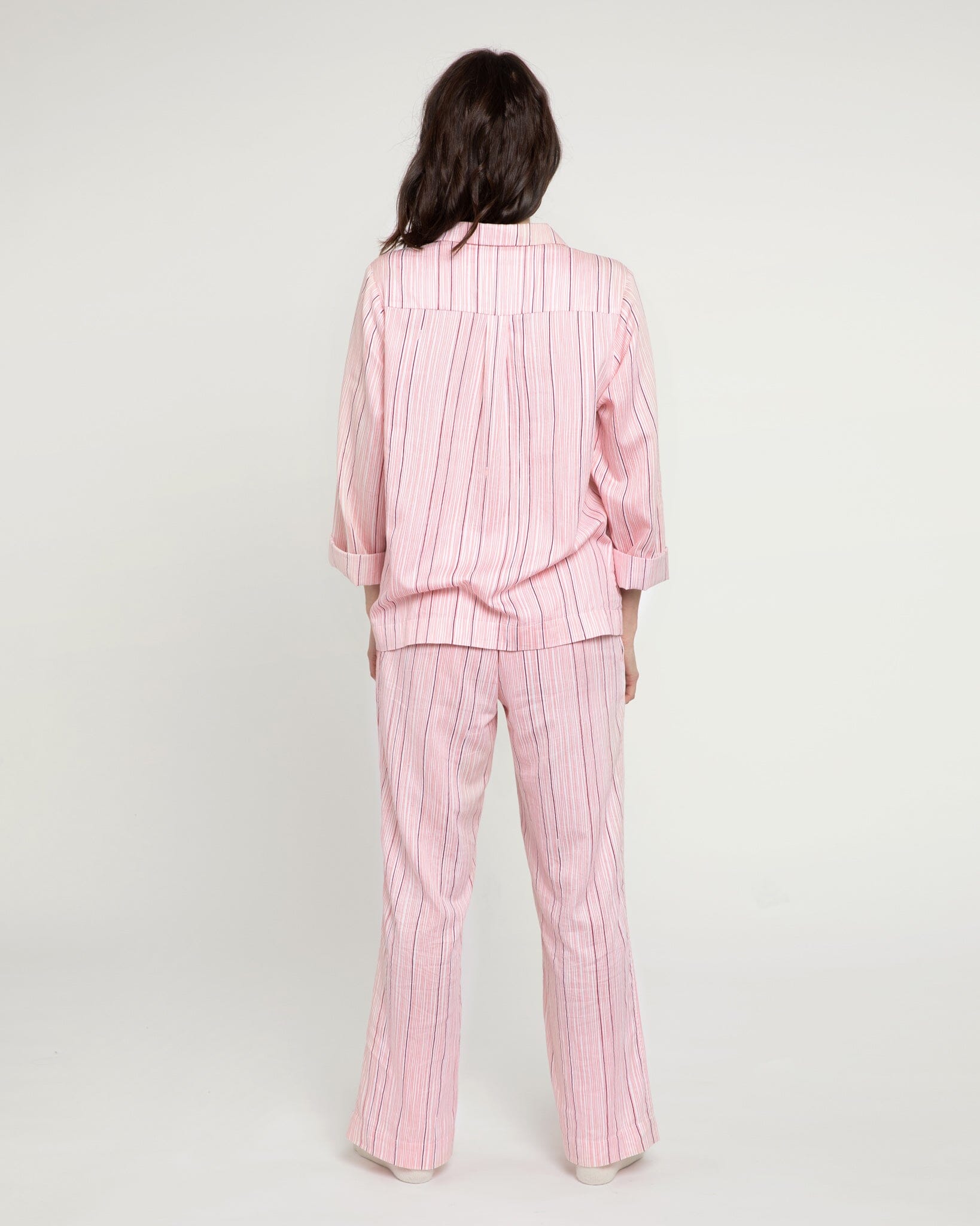 Pencil Stripe print organic cotton pyjama set, pink PJ Sets Yawn 