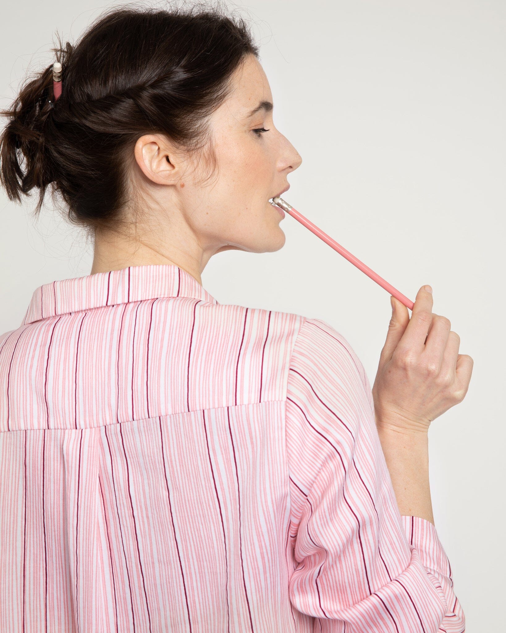 Pencil Stripe print organic cotton pyjama set, pink PJ Sets Yawn 