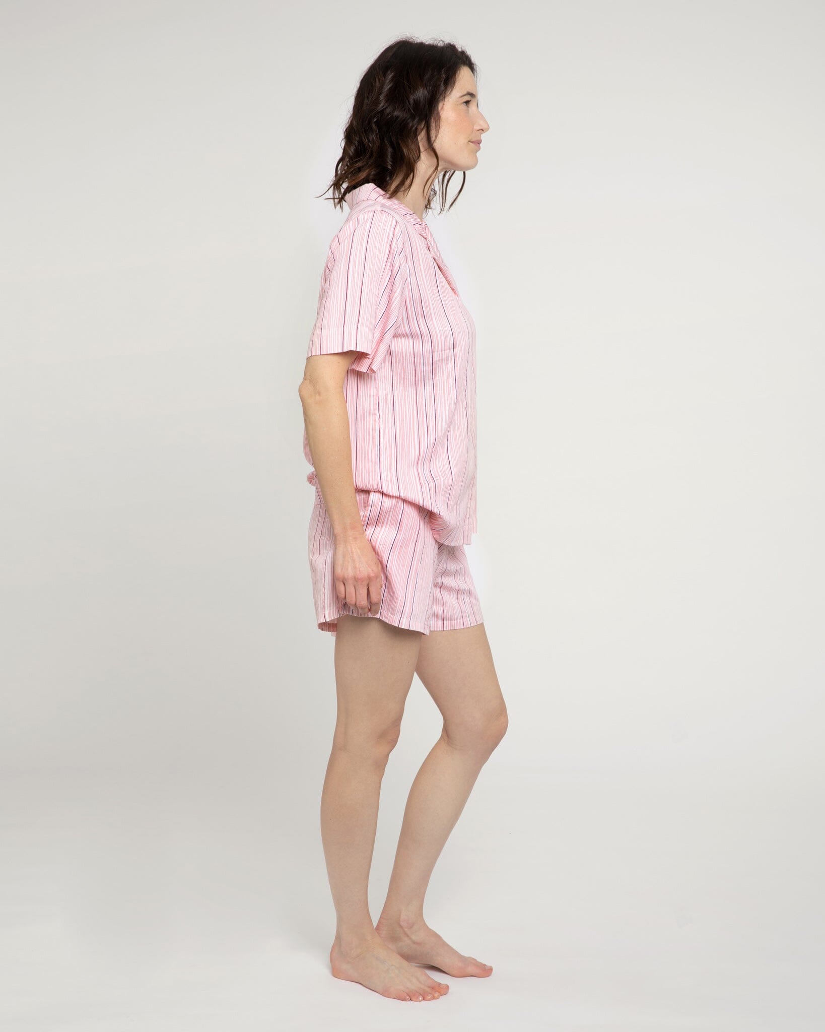 Pencil Stripe print organic cotton short pyjama set, pink Shirt & Short Set Yawn 