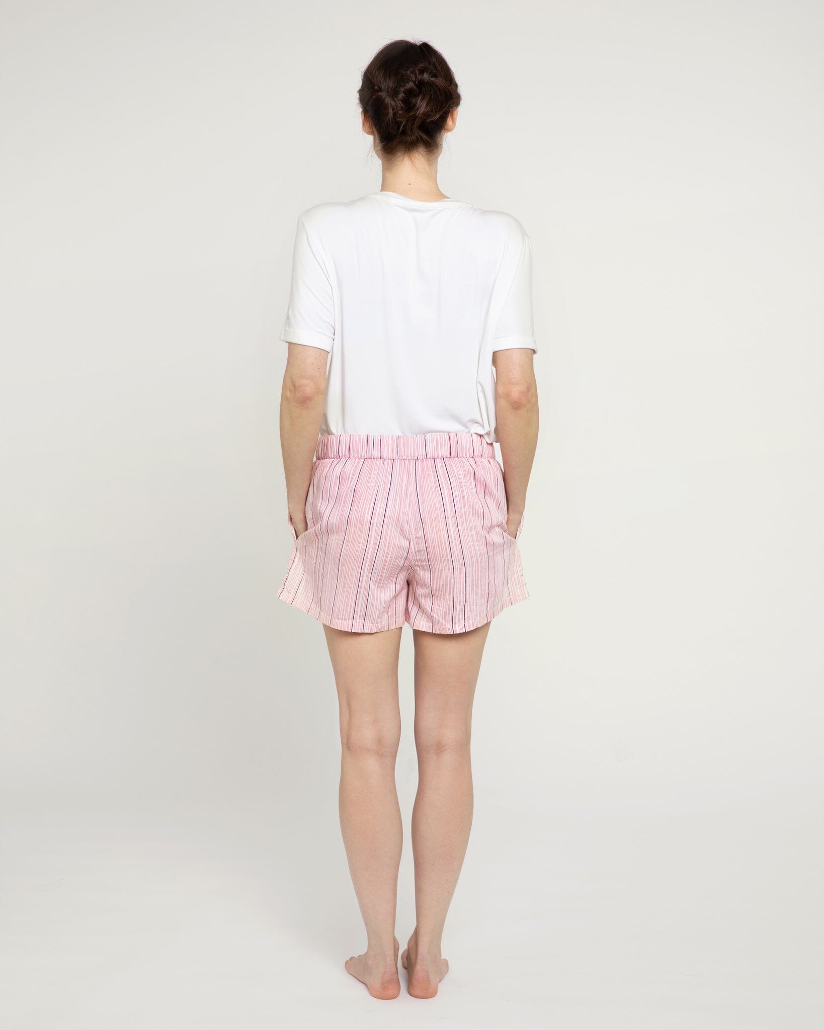 Pencil Stripe print organic cotton sleep shorts, pink Sleep Shorts Yawn 