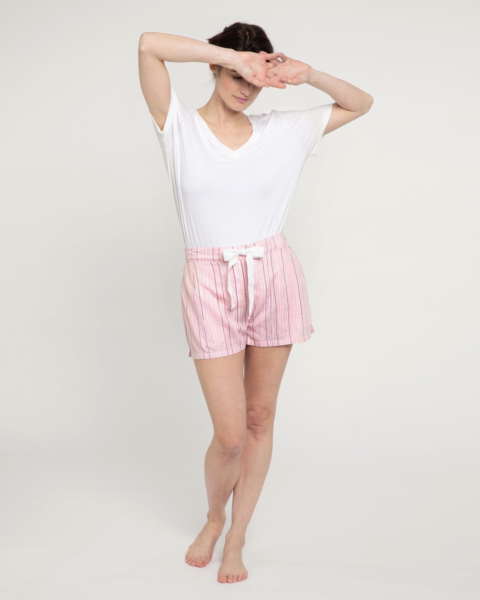 Pencil Stripe print organic cotton sleep shorts, pink Sleep Shorts Yawn 