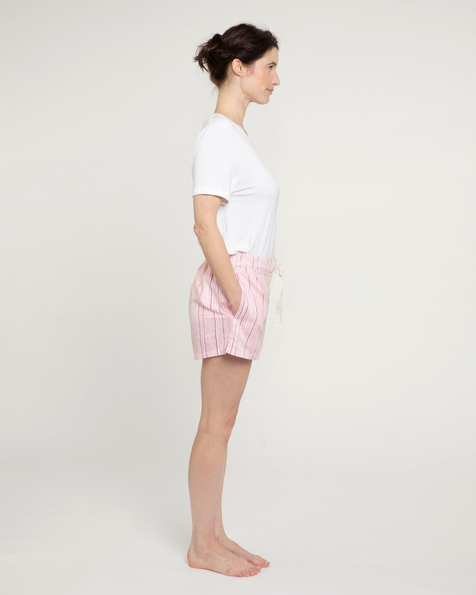 Pencil Stripe print organic cotton sleep shorts, pink Sleep Shorts Yawn 