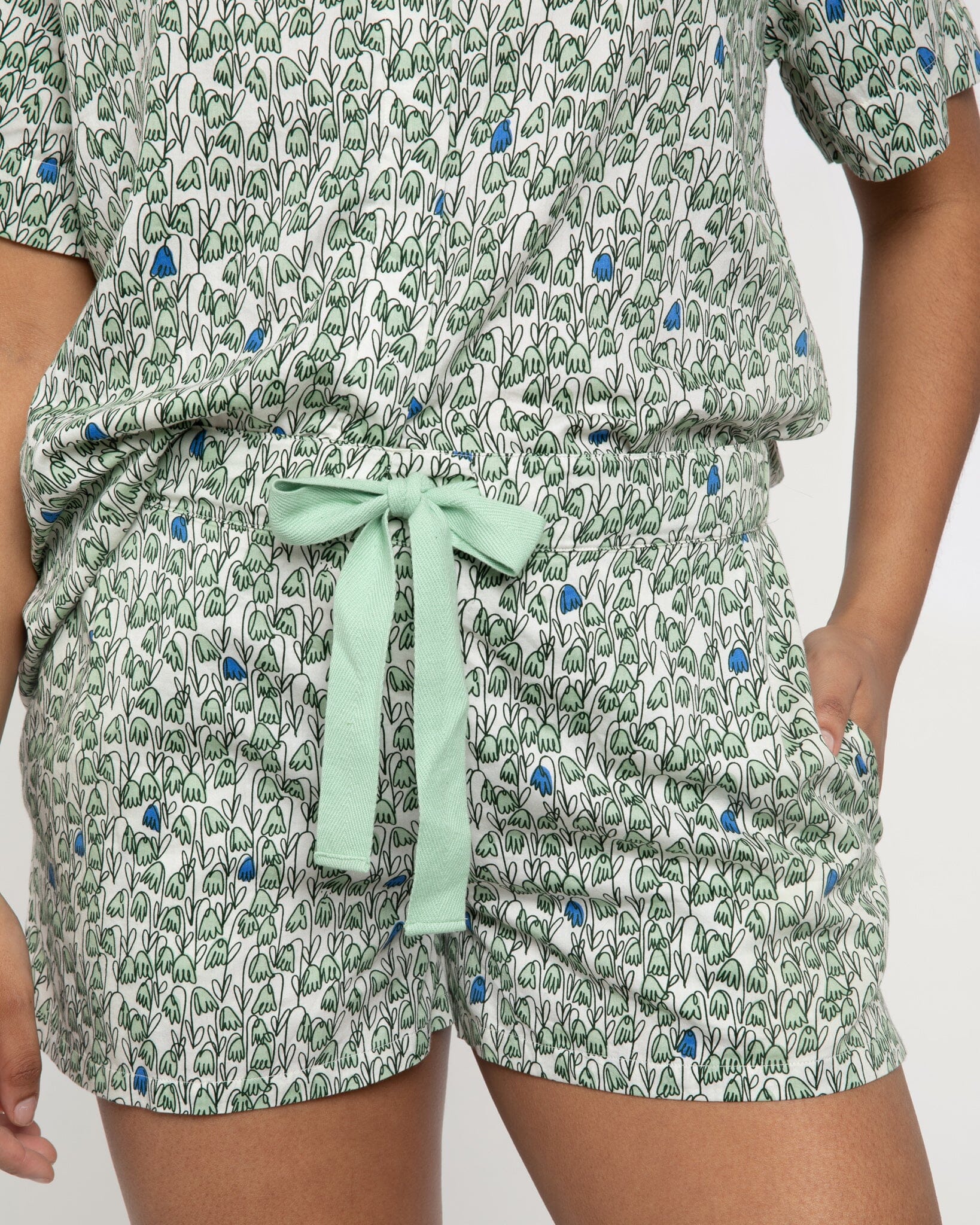 Pixie print organic cotton short pyjama set, green Shirt & Short Set Yawn 