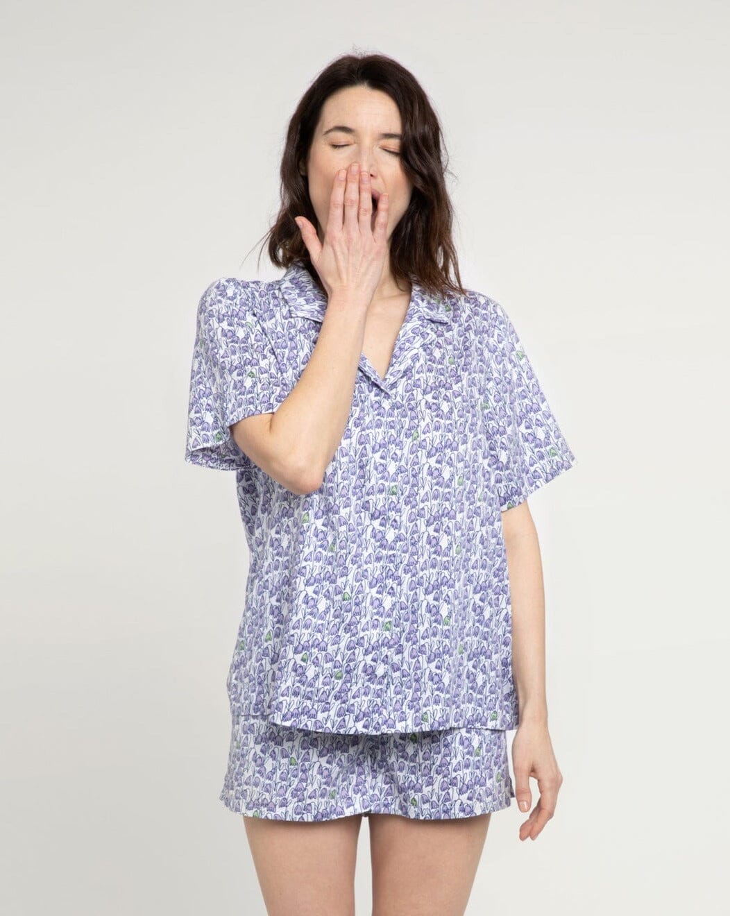 Pixie print organic cotton short pyjama set, lilac Shirt & Short Set Yawn 