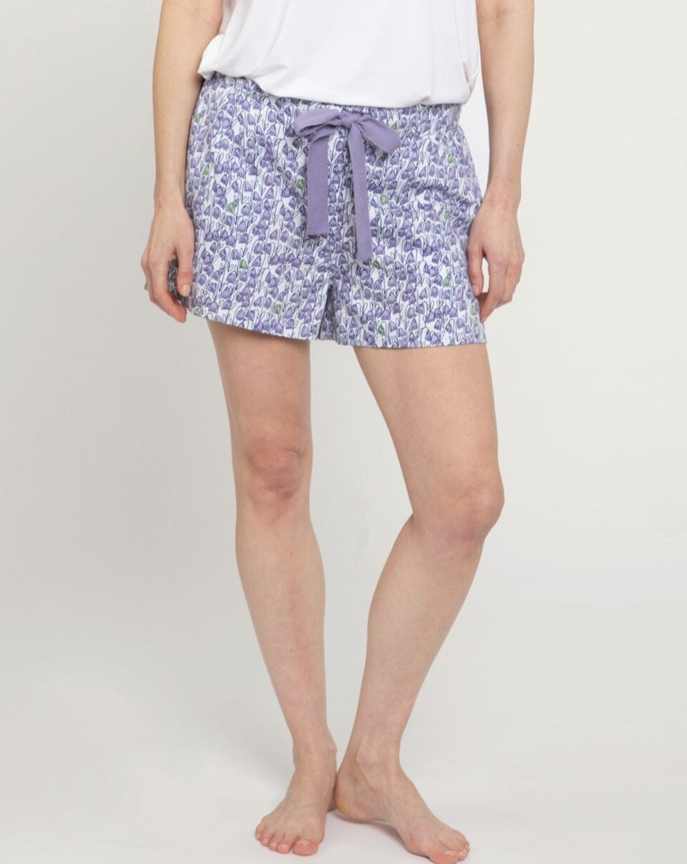 Pixie print organic cotton sleep shorts, lilac Sleep Shorts Yawn 