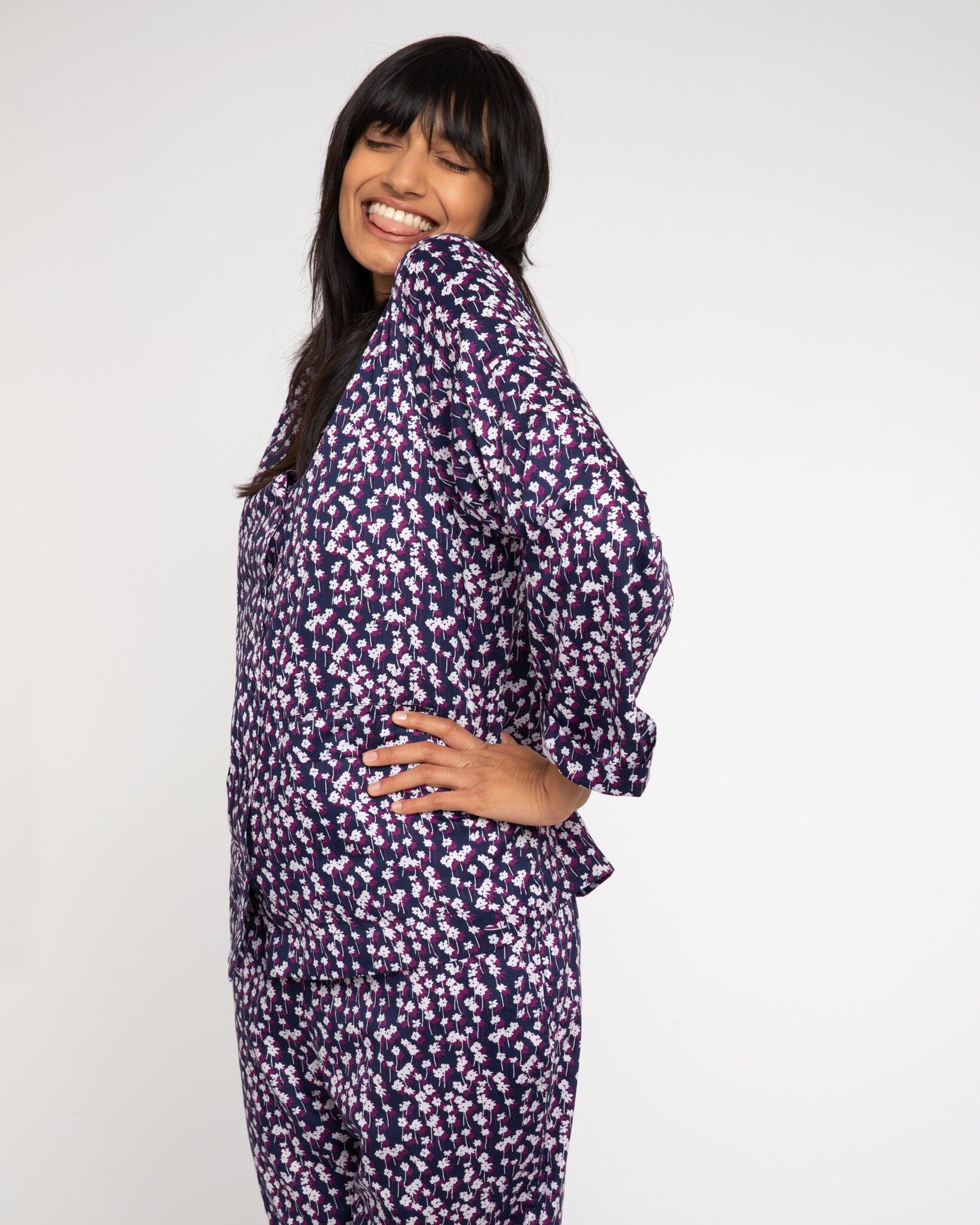 Spray of Flowers organic cotton pyjama set, purple PJ Sets Yawn 