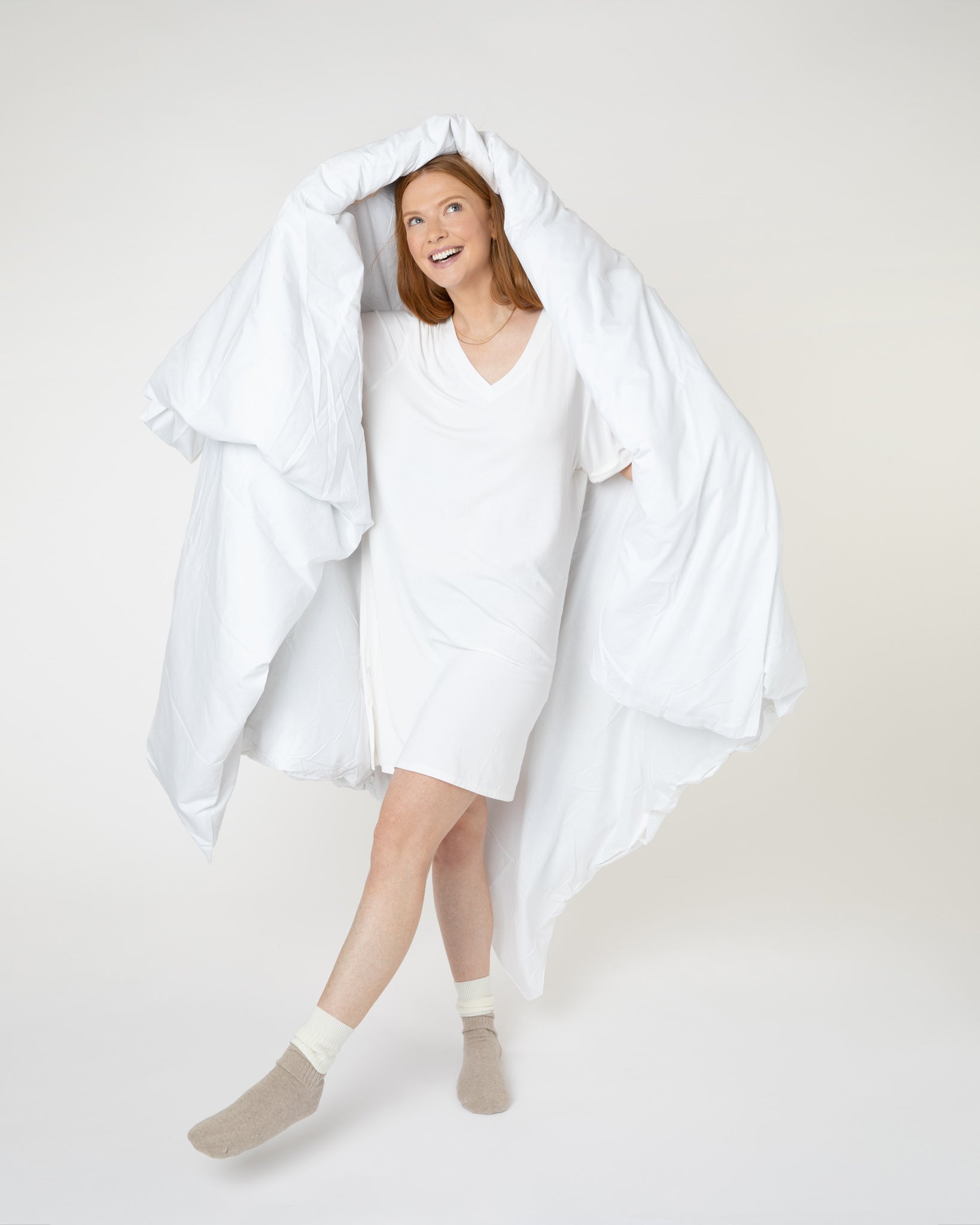 White V-Neck Jersey Nightdress Nightdress Yawn 